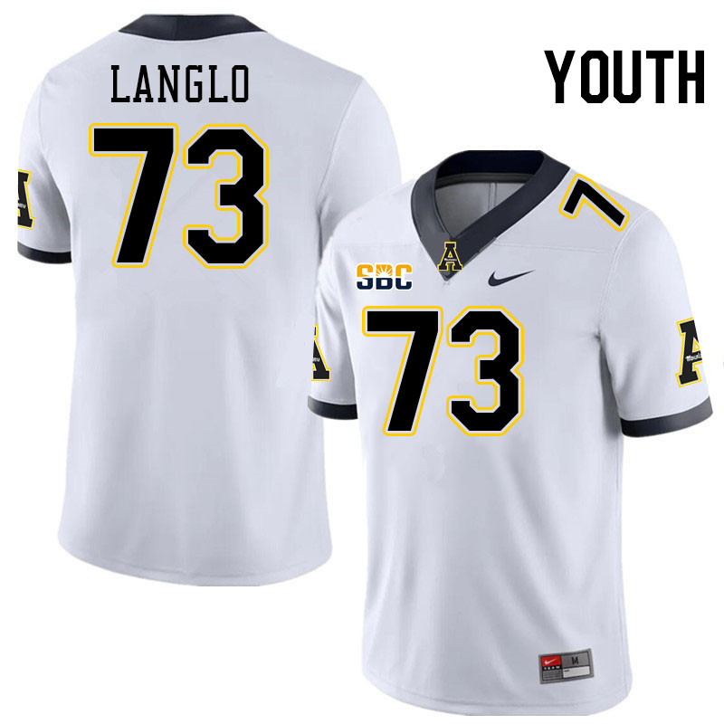 Youth #73 Garner Langlo Appalachian State Mountaineers College Football Jerseys Stitched-White